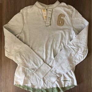 Abercrombie & Fitch Cream Henley with Olive Green Interior